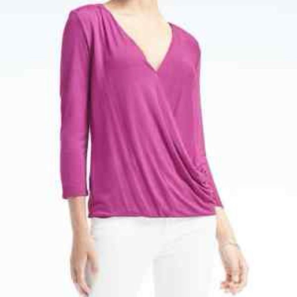 Wrap-Style V-Neck Blouse in Fuchsia - Women